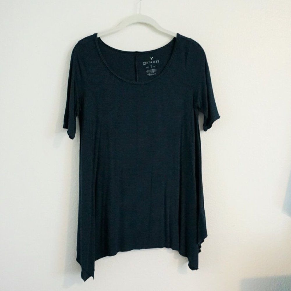 American Eagle Soft and Sexy Teal Stripped Top